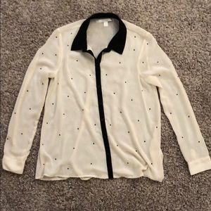 Sheer ivory blouse with black accents